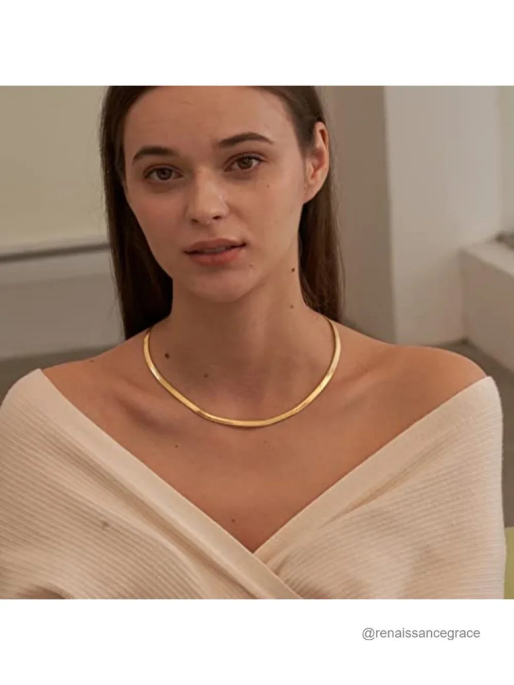 14K Gold Plated Snake Chain Necklace for Women, 5mm Herringbone Choker with